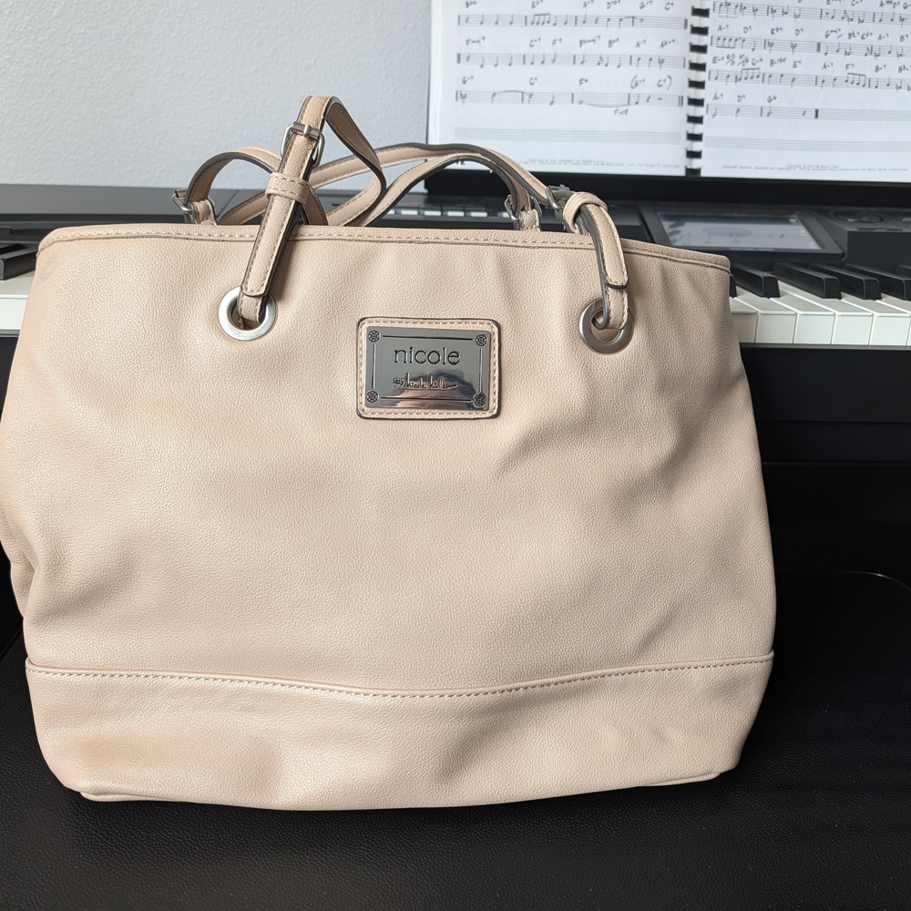 Nicole by Nicole Miller Large Beige‎ Tote Bag Shoulder Purse Work Bag 16x11x6
